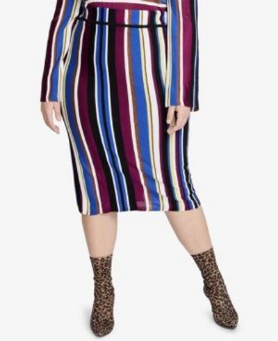 Shop Rachel Rachel Roy Trendy Plus Size Royal Stripe Pencil Skirt In Victorian Violet Stripe