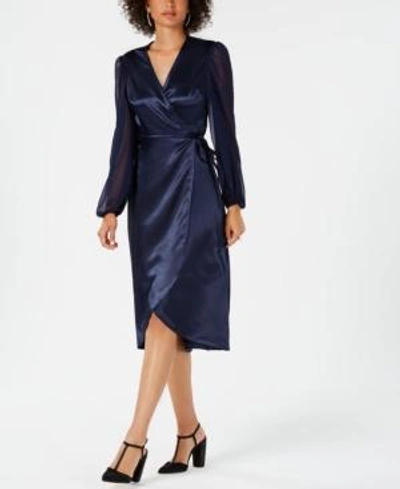 Shop Avec Les Filles Chiffon-sleeve Wrap Dress In Navy