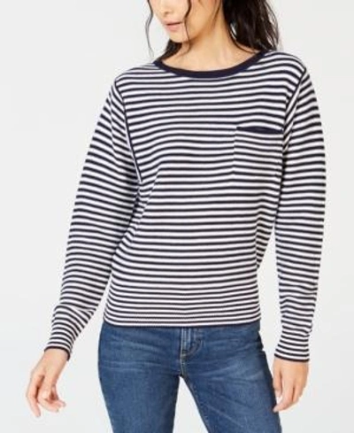 Shop Lucky Brand Cotton Striped Long-sleeve Top In Navy Multi