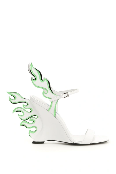 Shop Prada Flame Patent Leather Sandals In White