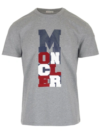 Shop Moncler Logo Print T In Grey