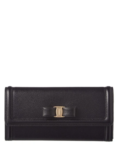 Shop Ferragamo Vara Bow Leather Continental Wallet In Black