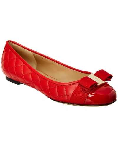 Shop Ferragamo Vara Bow Matelasse Leather Ballet Flat In Red