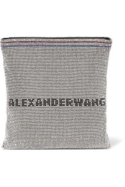 Shop Alexander Wang Wanglock Crystal-embellished Mesh Pouch In Silver
