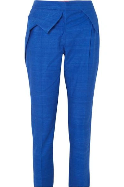 Shop Ronald Van Der Kemp Textured-silk Straight-leg Pants In Blue