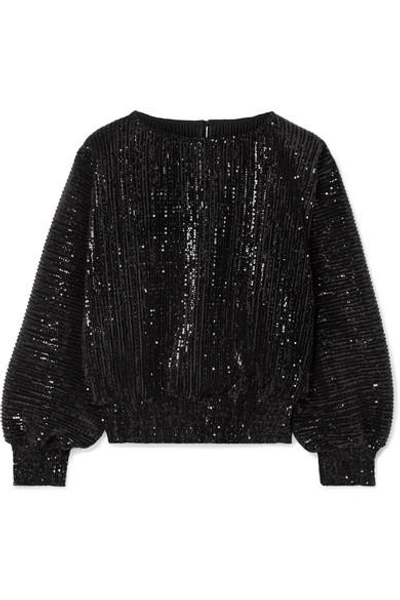 Shop Rta Pippa Sequined Stretch-tulle Top In Black