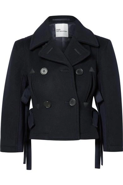 Shop Noir Kei Ninomiya Double-breasted Cropped Wool Jacket In Midnight Blue