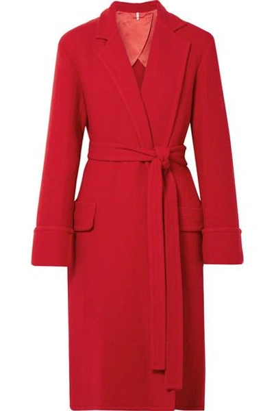 Shop Helmut Lang Belted Wool Coat In Red