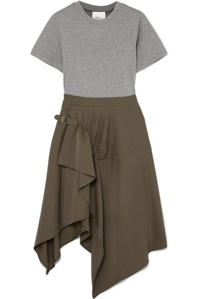 Shop 3.1 Phillip Lim / フィリップ リム Asymmetric Cotton-jersey And Wool-gabardine Dress In Army Green