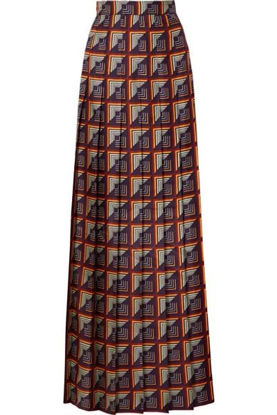 Shop Gucci Pleated Printed Silk-twill Maxi Skirt