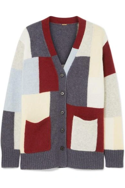 Shop Adam Lippes Patchwork Brushed Cashmere And Silk-blend Cardigan In Blue
