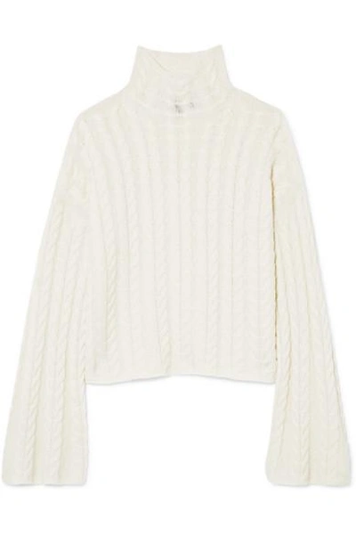 Shop Theory Horseshoes Cable-knit Cashmere Turtleneck Sweater In Ivory