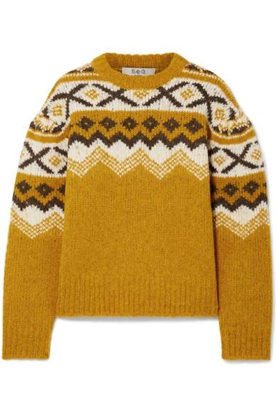 Shop Sea Fair Isle Knitted Sweater In Saffron