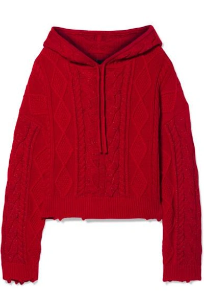 Shop Rta Marvin Hooded Cable-knit Cotton Sweater In Red