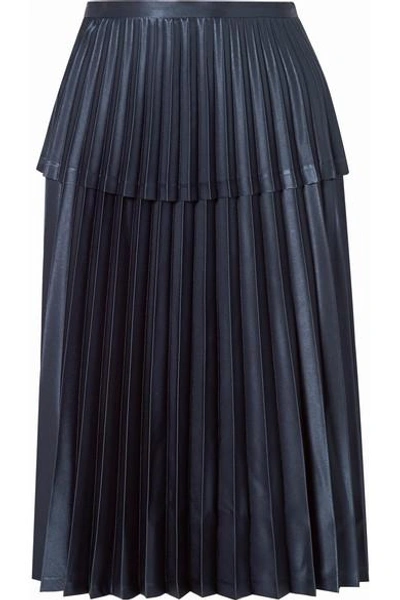 Shop Noir Kei Ninomiya Pleated Satin Midi Skirt In Navy