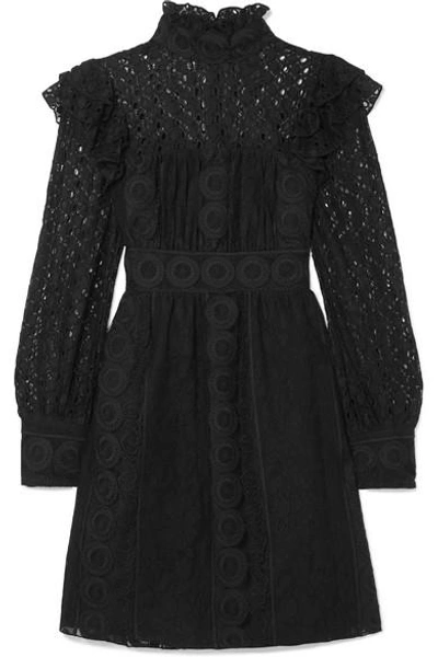 Shop Anna Sui Rows Of Flowers Cotton-blend Guipure Lace Dress In Black