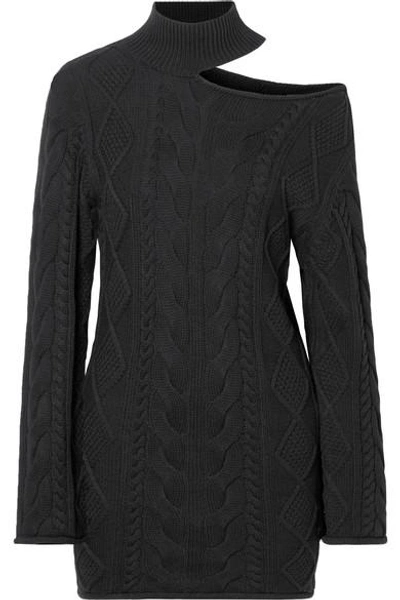 Shop Rta Corin Cold-shoulder Cable-knit Cotton Mini Dress In Black