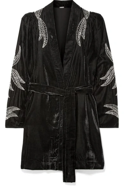 Shop Dodo Bar Or Bead-embellished Velvet Jacket In Black
