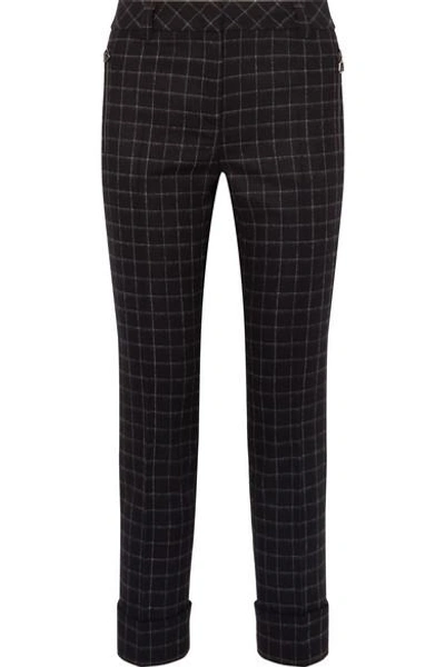 Shop Akris Checked Wool-flannel Straight-leg Pants In Midnight Blue