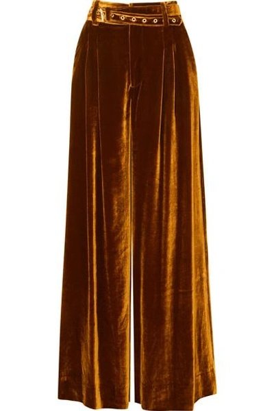 Shop Marques' Almeida Belted Velvet Wide-leg Pants In Gold