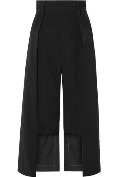 Shop Noir Kei Ninomiya Cropped Satin-twill Wide-leg Pants In Black