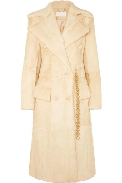 Shop Chloé Double-breasted Shearling Coat In Beige