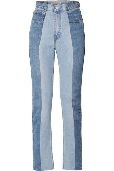 Shop E.l.v Denim The Twin Two-tone High-rise Straight-leg Jeans In Mid Denim