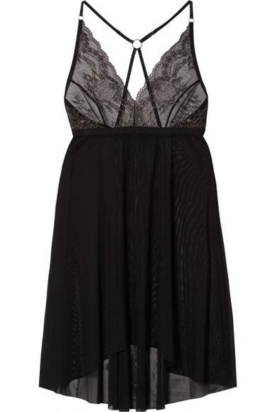 Shop Hanky Panky Mesh And Metallic Lace Chemise In Charcoal
