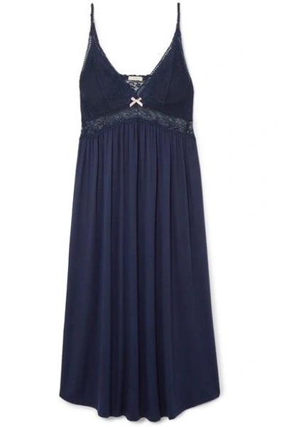 Shop Eberjey Colette Lace-trimmed Stretch-modal Nightgown In Navy