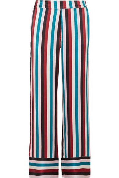 Shop Asceno Striped Silk-satin Pajama Pants In Turquoise