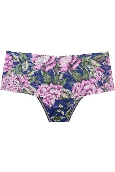 Shop Hanky Panky Florentina Retro Floral-print Stretch-lace Thong In Petrol