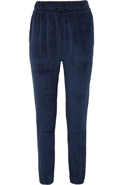 Shop Baserange Al Organic Cotton-velour Track Pants In Midnight Blue