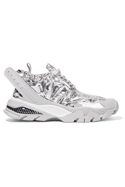 Shop Calvin Klein 205w39nyc Caramene Metallic Shell And Rubber Sneakers In Silver