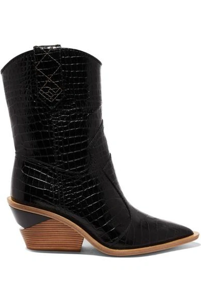 Shop Fendi Croc-effect Leather Boots In Black