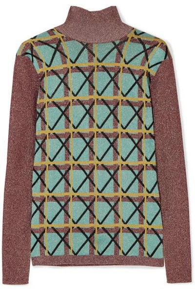 Shop Alexa Chung Metallic Jacquard-knit Sweater In Jade