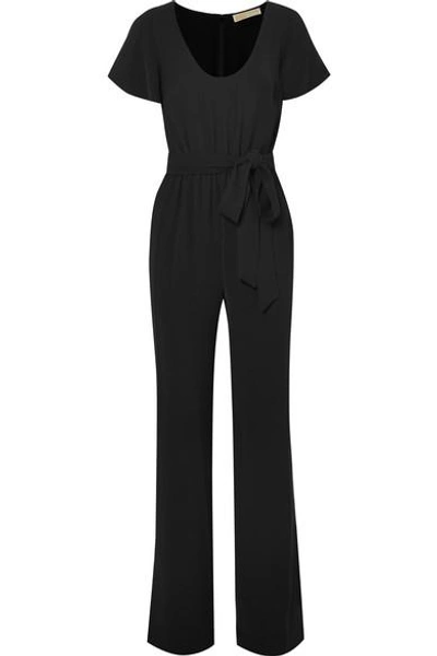 Shop Michael Michael Kors Belted Stretch-crepe Jumpsuit In Black