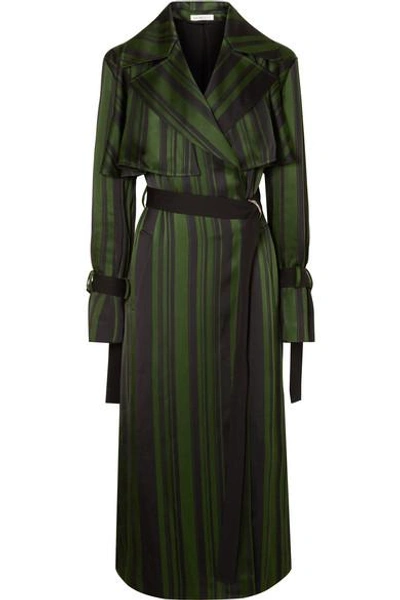 Shop Adeam Striped Satin Trench Coat In Emerald