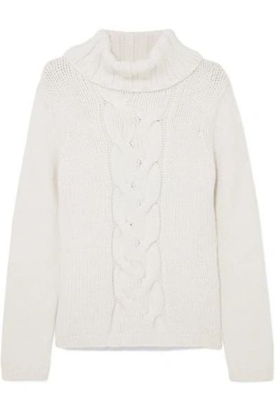 Shop Allude Cable-knit Cashmere Turtleneck Sweater In Cream