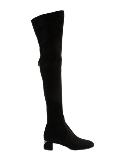 Shop Prada Stretch T.45 Over-the-knee Boots In Nero