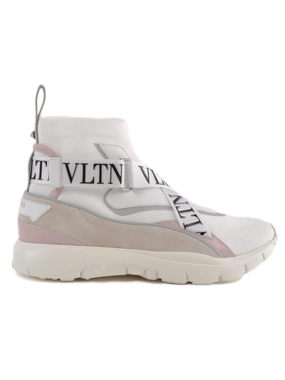 Shop Valentino Heroes Logo Strap Hi-top Sneakers In Emm Bianco/argento/w.rose