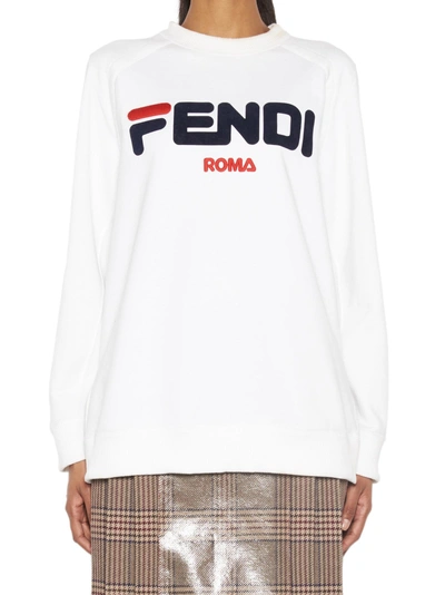Shop Fendi ' Fila' Sweatshirt In White