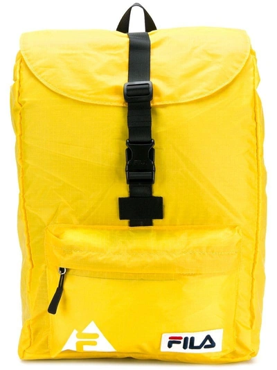 Shop Fila Logo Buckled Backpack - Yellow & Orange