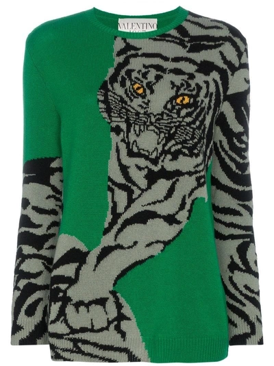 Shop Valentino Tiger Intarsia Cashmere Jumper - Green
