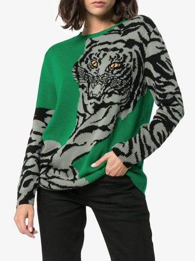 Shop Valentino Tiger Intarsia Cashmere Jumper - Green