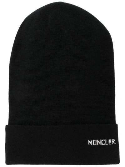 Shop Moncler Logo Beanie In Black