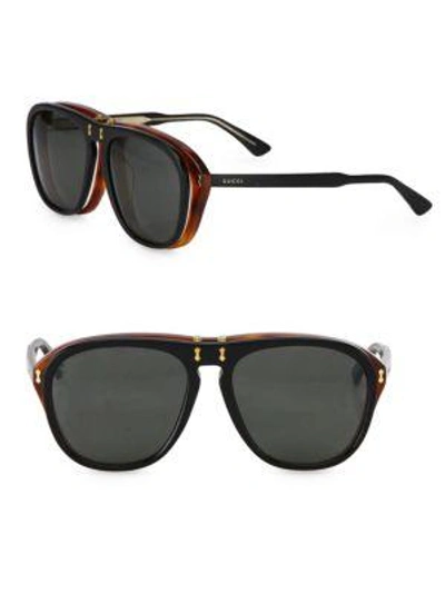 Shop Gucci 56mm Flip-up Pilot Sunglasses In Black