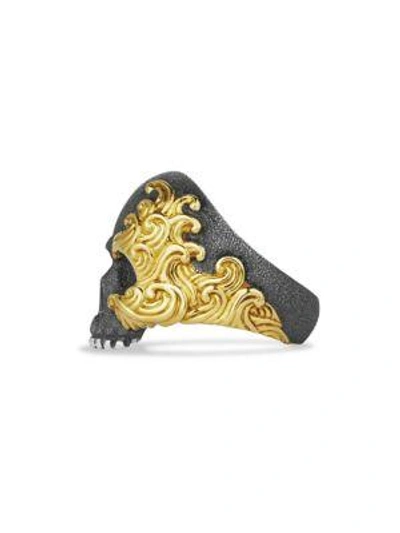 Shop David Yurman Men's Waves Large Gold Skull Ring In Silver/gold