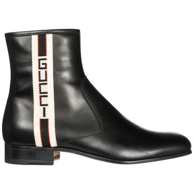 Shop Gucci Men's Genuine Leather Ankle Boots In Black