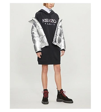 Shop Kenzo Logo-embroidered Oversized Cotton-jersey Hoody In Black