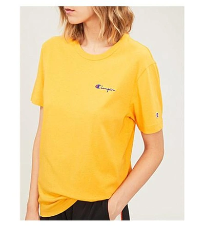 Shop Champion Logo-print Cotton-jersey T-shirt In Yellow